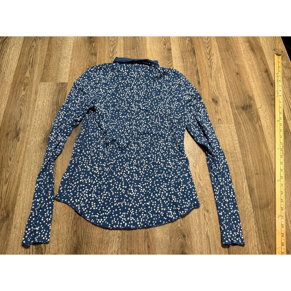 GAP Shirt Womens Size M Blue Floral Long Sleeve Top Feather Turtleneck